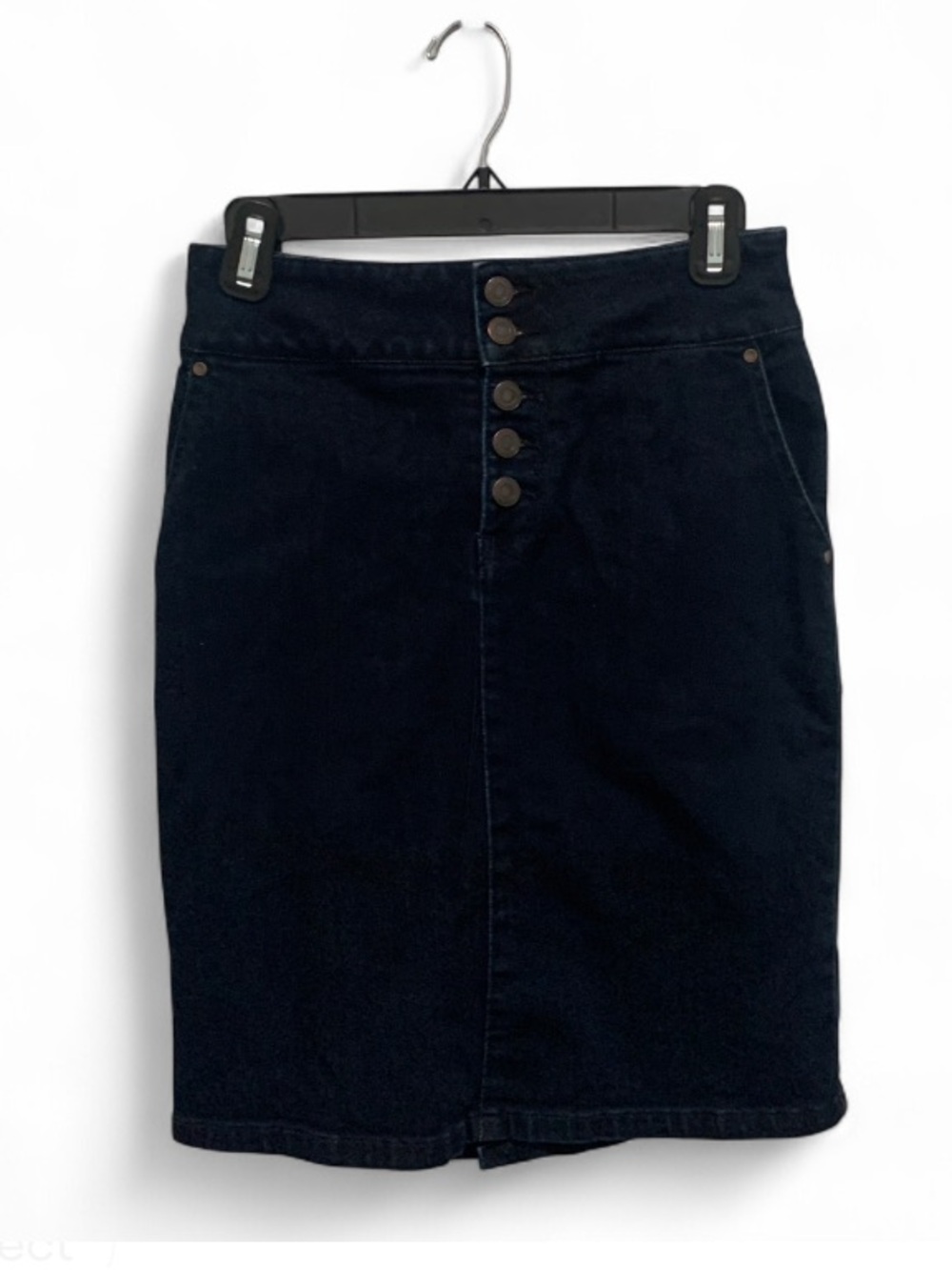 Prana Aubrey Dark Blue Denim Button-Front Pencil Skirt